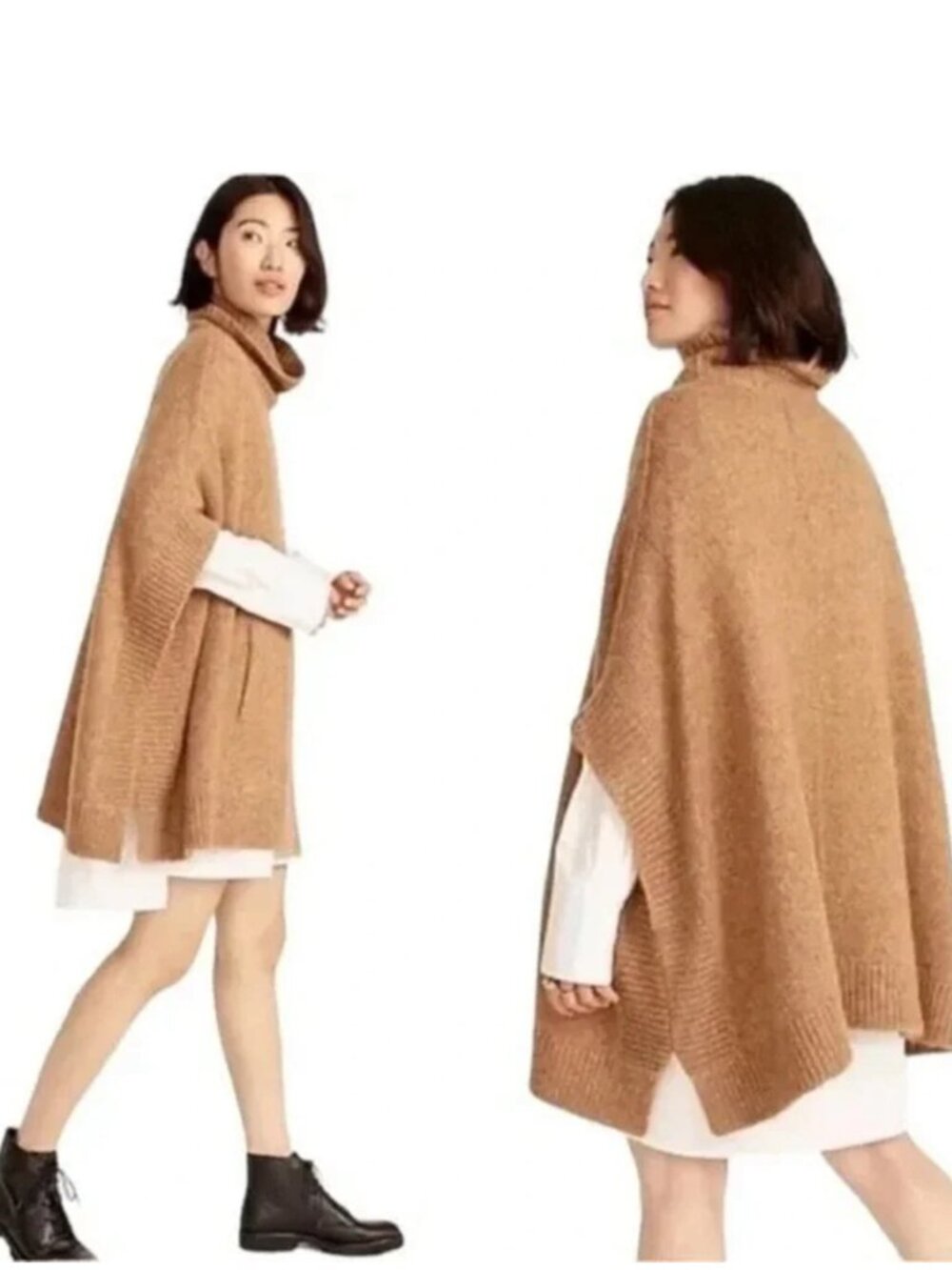 J.Crew Relaxed Turtleneck Poncho Merino Wool Alpaca Blend Camel Desert Tan L/XL